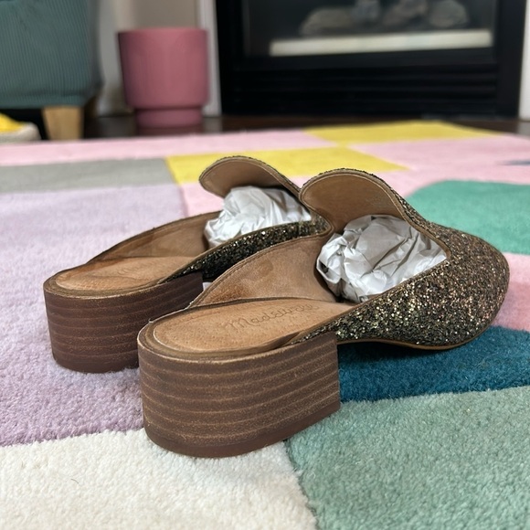 Madewell Willa Gold Glitter Heeled Loafer Mule Slip Ons - Picture 8 of 17